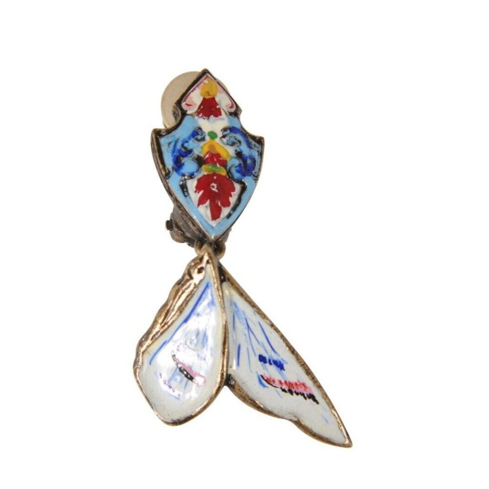 Christian Dior Vintage John Galliano Floral Wings Earring White Blue Drop Runway